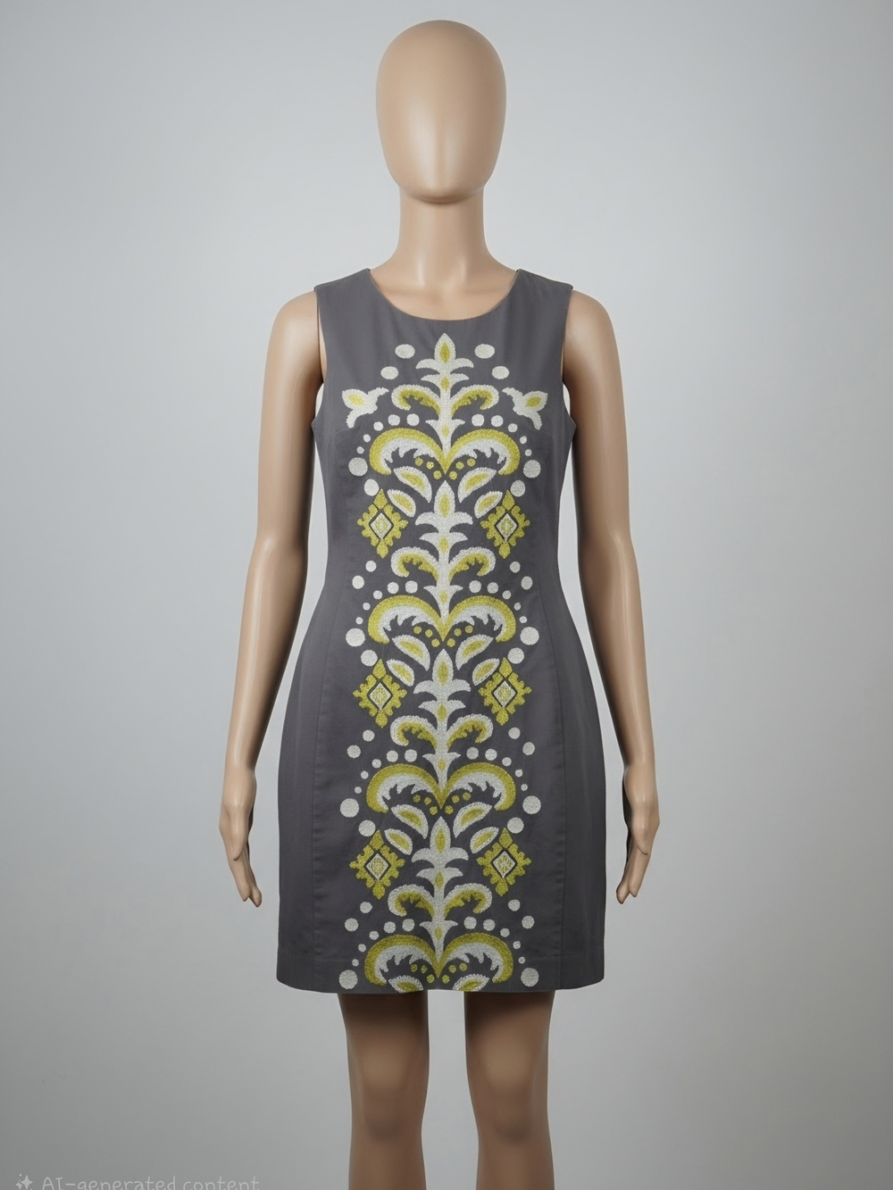 Tabitha Gray Mini Dress with Yellow & White Embellished Center